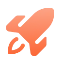 Orange rocket icon angled upward, symbolizing launch or growth.