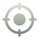 Blue-gray circular crosshair target icon with four evenly spaced lines and central dot.