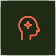 Orange outline of a human head with a star-shaped symbol inside, on a dark blue background.