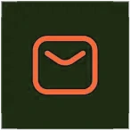 Orange envelope icon centered on a dark blue square background.